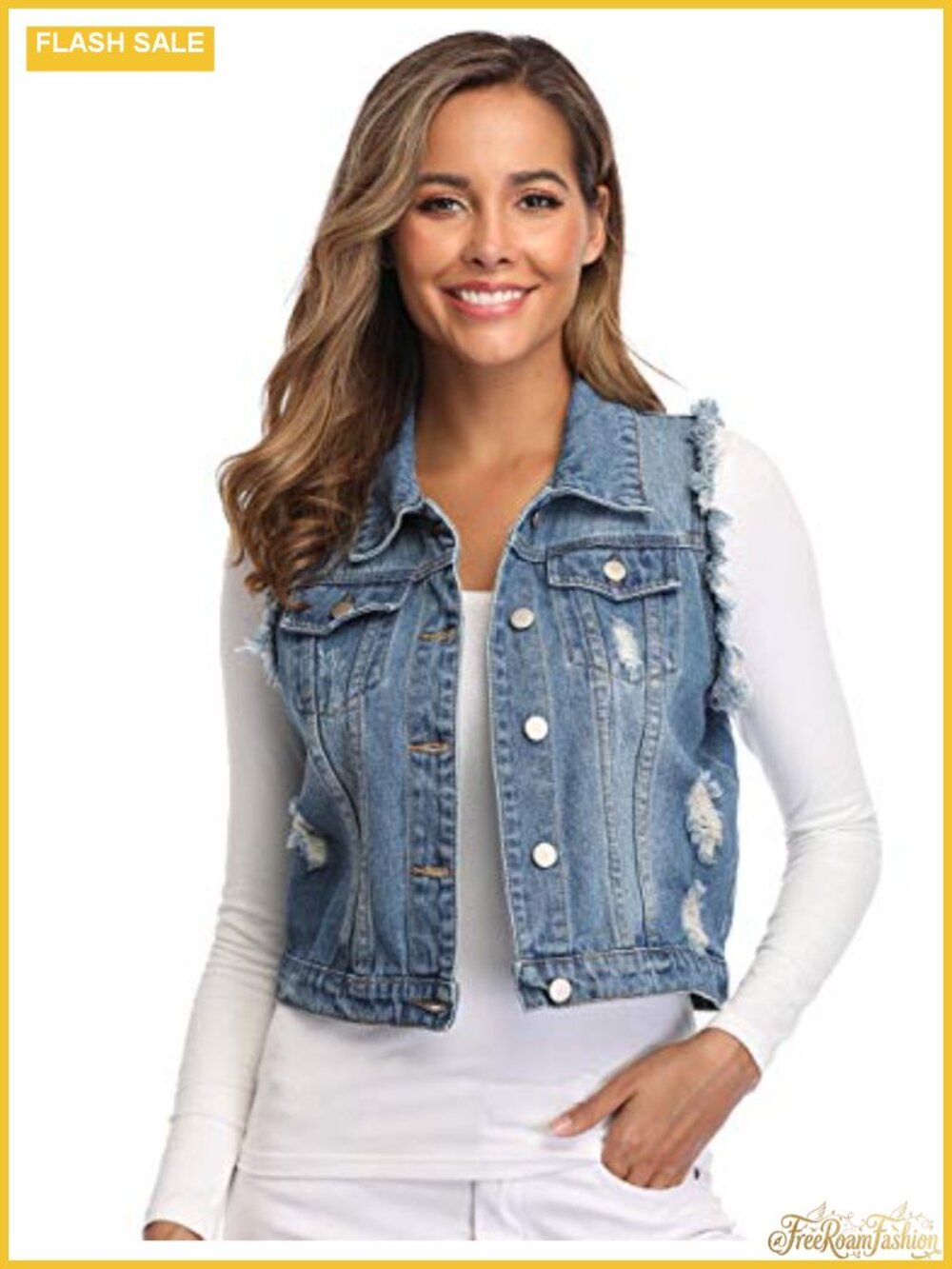 Women's Cotton Denim Vest Classic Sleeveless Waistcoat